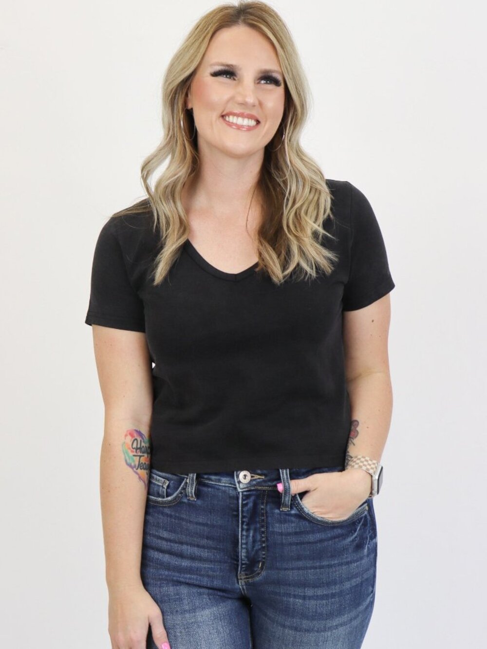 Alexander Jane Boutique Fitted Black crop tee S